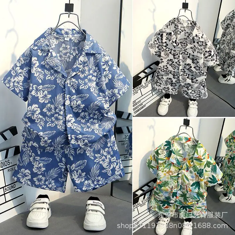 

Children Handsome Boy Short-sleeved Shirt Suits Summer Cotton Fashion Clothing Set