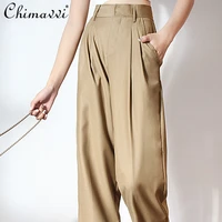 2022 summer new fashion high waist loose all match cropped pants female solid color casual ankle length harem pants for ladies