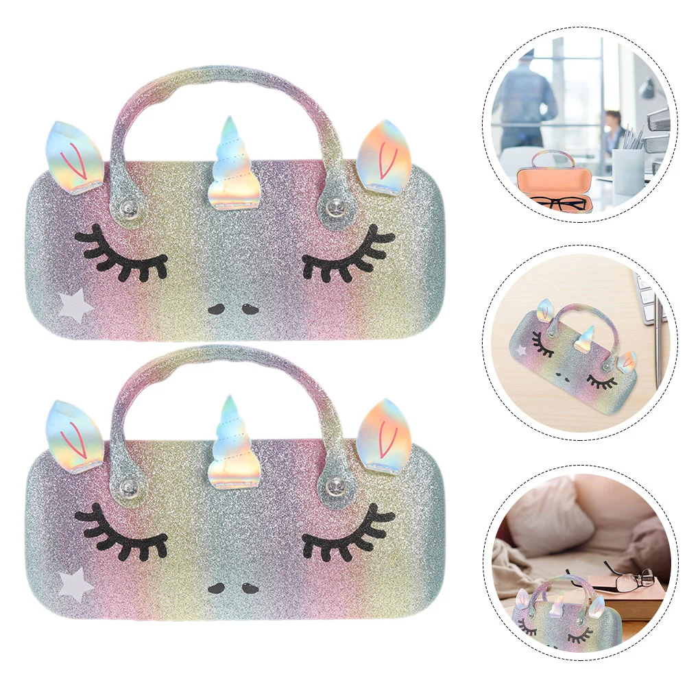 

2 Pcs Portable Glasses Case Cute Holder Kids Storage Girls Travel Animal Handle
