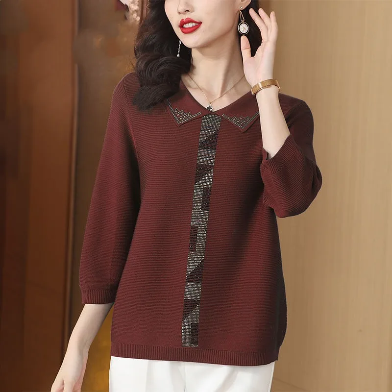 Женский однотонный вязаный пуловер свободный свитер с рукавом 2023 и воротником