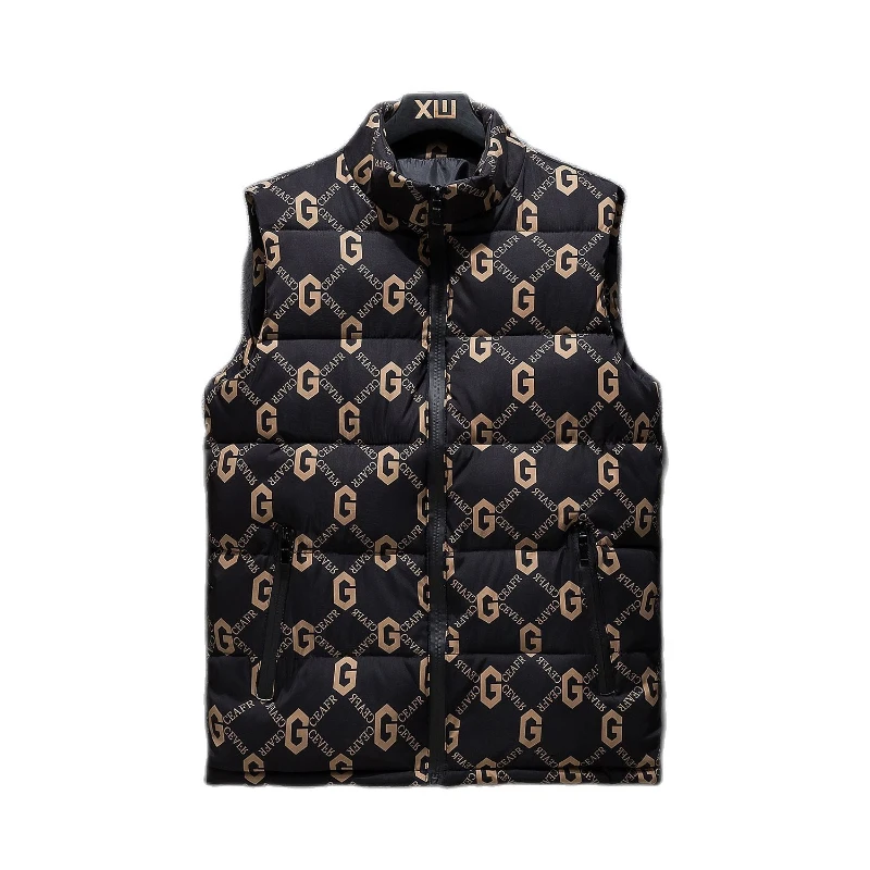 2022 New autumn and winter letter vest men's casual standing collar down warm vest fashion trend sleeveless down cotton vest