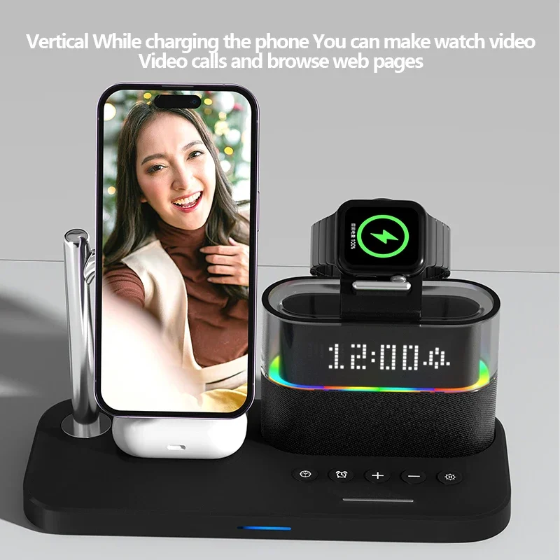 Беспроводное зарядное устройство 4 в 1 15 Вт подставка для iPhone 14 13 12 ProMax Plus Apple Watch