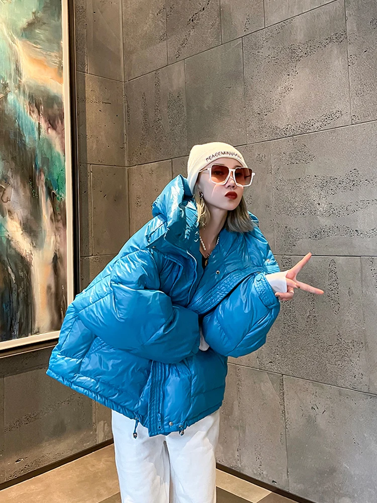 Street Jacket Short Candy Color All-match Bread Coat Women Shiny Warm Big Hooded Cotton Padded Parkas Fashion Winter Jacket Lady enlarge
