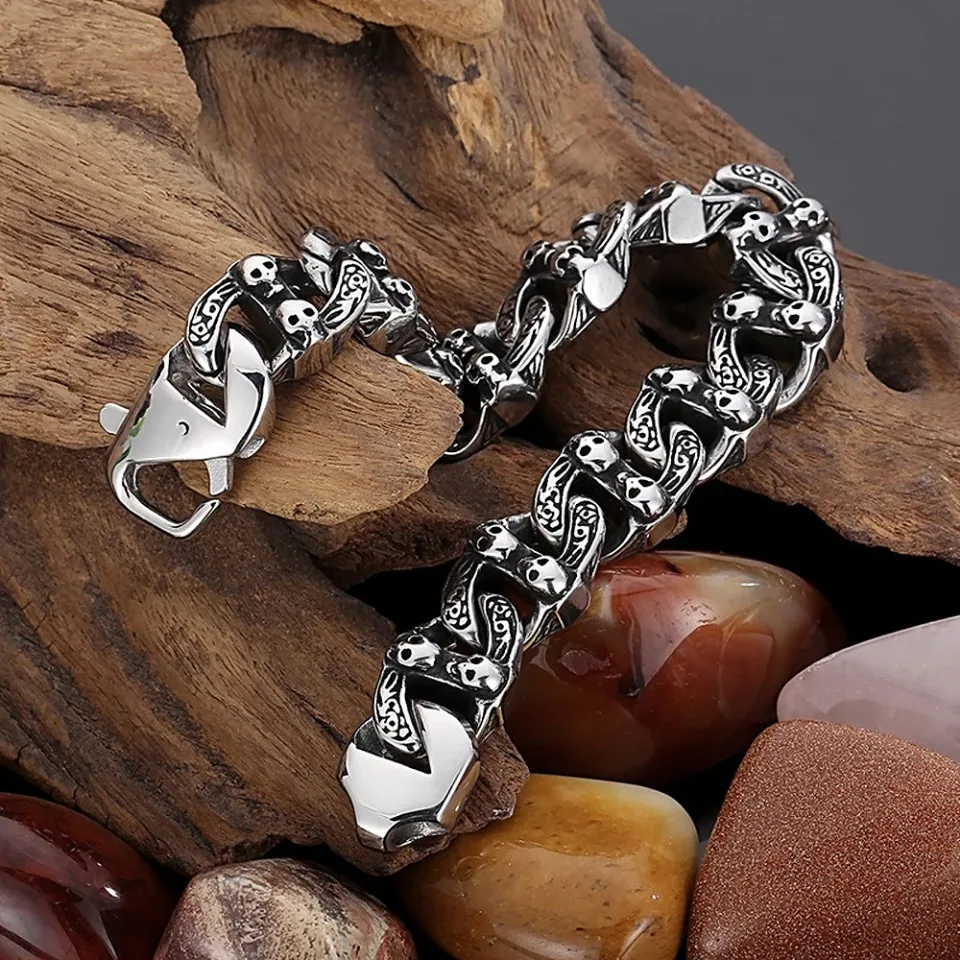 Винтажные готические браслеты из нержавеющей стали 316L с черепом для мужчин и