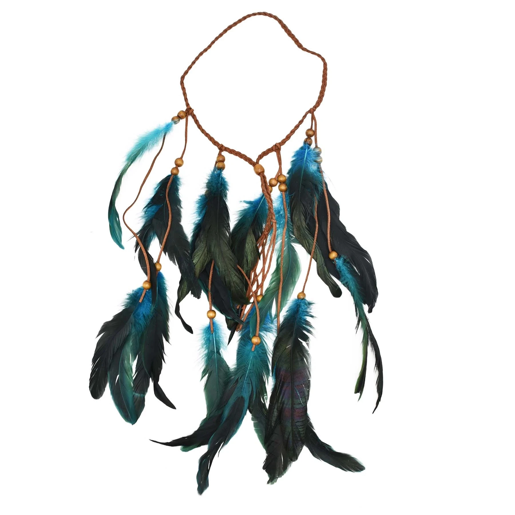 

Multicolor Indian Tribal Ethnic Wood Beads Leather Feather Headband Hair Rope Bohemian Hippie Festive Hair Accessories Jewelry