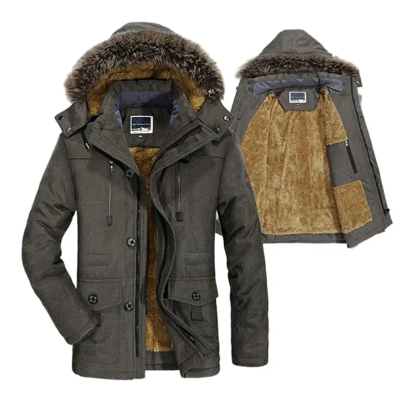 

Мужская реальная модель 7XL, Повседневная теплая хлопковая куртка средней длины с шерстяной подушкой, Зимняя парка с искусственным мехом и капюшоном, куртка