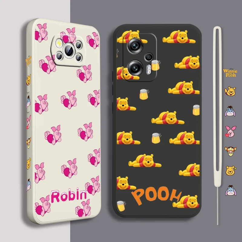 

Winnie the Pooh Cartoon For Xiaomi POCO X5 M5 C40 M4 X4 F4 C40 X3 NFC F3 GT M4 M3 M2 Pro 4G 5G Liquid Left Rope Phone Case Cover