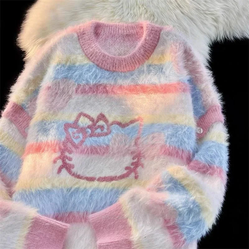 Женский трикотажный свитер Sanrio Полосатый пуловер в Корейском стиле с круглым