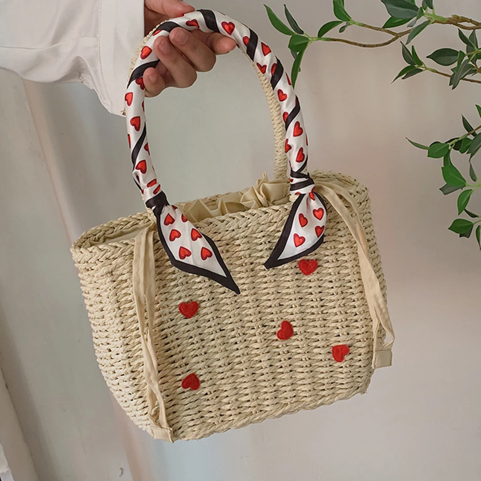 

2022 Women Straw Purses and Handbags Summer Rattan Handmade Tote Top-handle Bags Ladies Ribbons Beach Basket Bag New Travel Bag