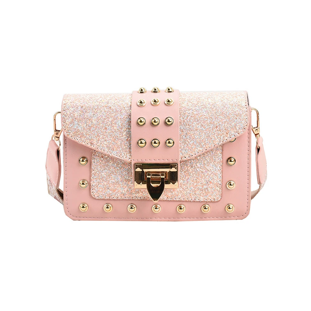 

Fashion Wide Shoulder Crossbody Bags for Women PU Leather Bag Woman Rivet Sequin Multi-layer Small Square Female Bag Female 2023