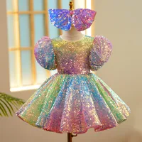 Boutique Girls' dress rainbow sequins baby birthday banquet kids party princess tutu dress little girl beauty pageant prom dress