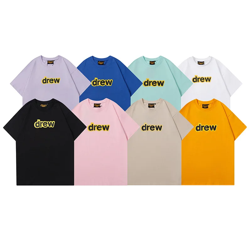 

Drew T-shirts Men Women Couple Summer Women's Letters Print Short Sleeve O-Neck T-Shirt Cotton T Shirt HOUSE JUSTIN Brand Smiley
