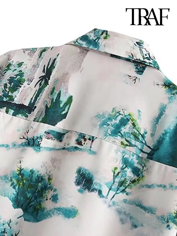 Женская Свободная блузка с принтом длинным рукавом и пуговицами |