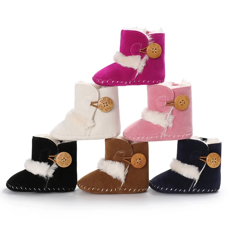 

2023 Autumn Winter Baby Boots, Infant Girls Boys Warm Fashion Solid Shoes with Fuzzy Balls First Walkers Kid Shoes 0-18M