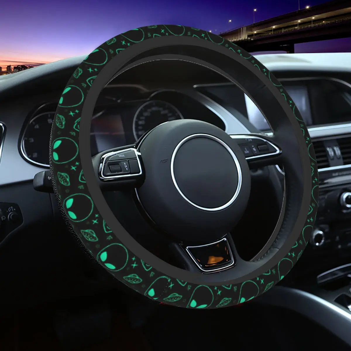 

Alien And UFO Pattern Car Steering Wheel Cover 37-38 Non-slip Auto Steering Wheel Protector Car-styling Interior Accessories