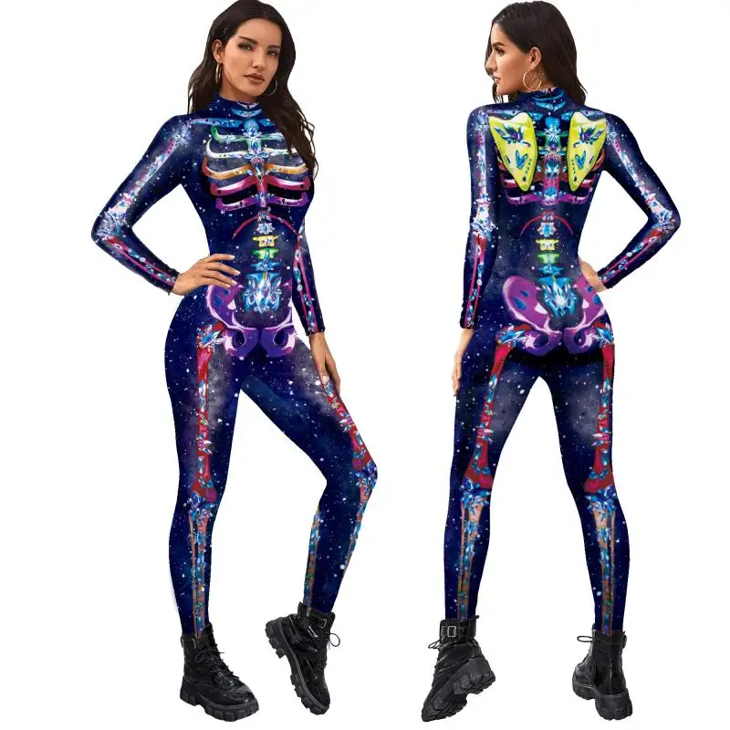 

Color Cosplayer Skeleton Printed Bodysuit Halloween Party Cosplay Costume for Adult Jumpsuit Zentai Catsuit Carnival Clothing