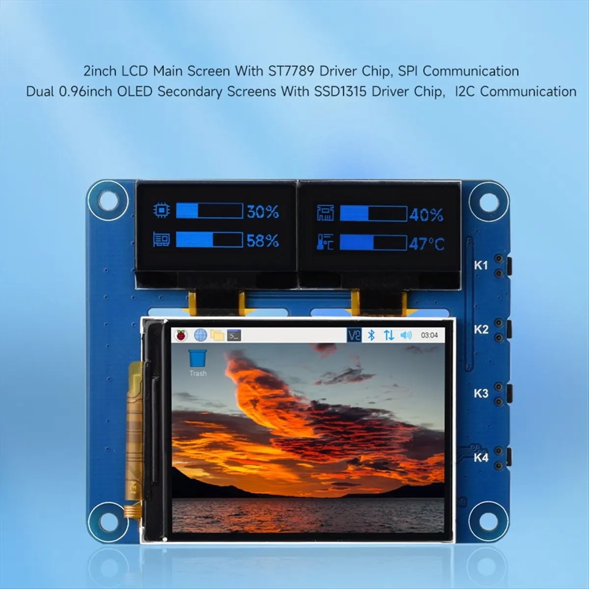 Фото Комплект HAT с 2-дюймовым ЖК-экраном и 0,96-дюймовым OLED-дисплеем HowAA87 для Raspberry Pi Zero 2 W, 3 Model B, 4, 5 и плат расширения №3