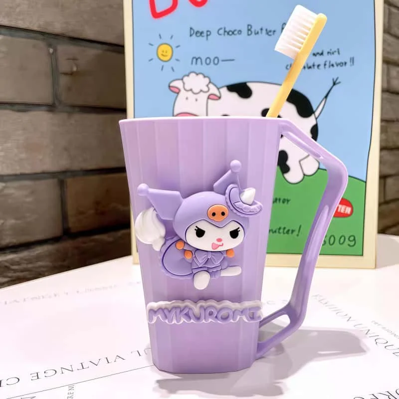 Фото Kawaii Kuromi Туалет Sanrio Милый с ручкой Высоко красивая мелодия Детская чашка для полоскания рта Приготовление зубов Праздничный подарок Оптовая продажа №2
