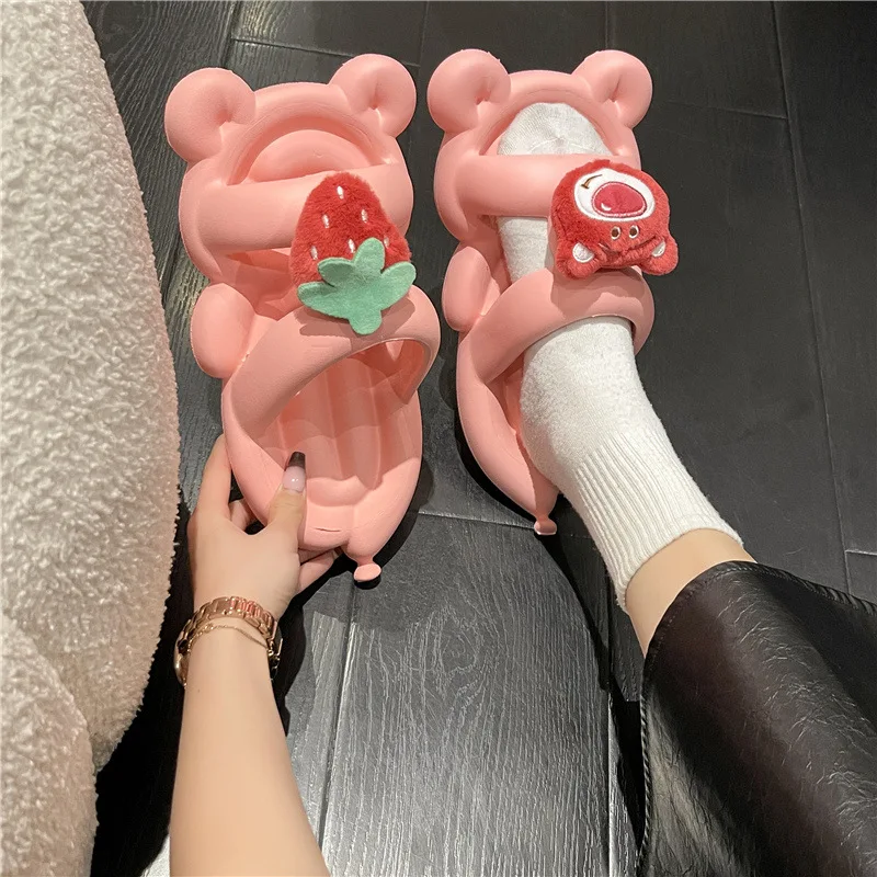 

Disney Slippers for Women Spring/Summer Outwear Red Super Lotso Comfortable Cute Cartoon Slippers Purple Shoes Size 36-41