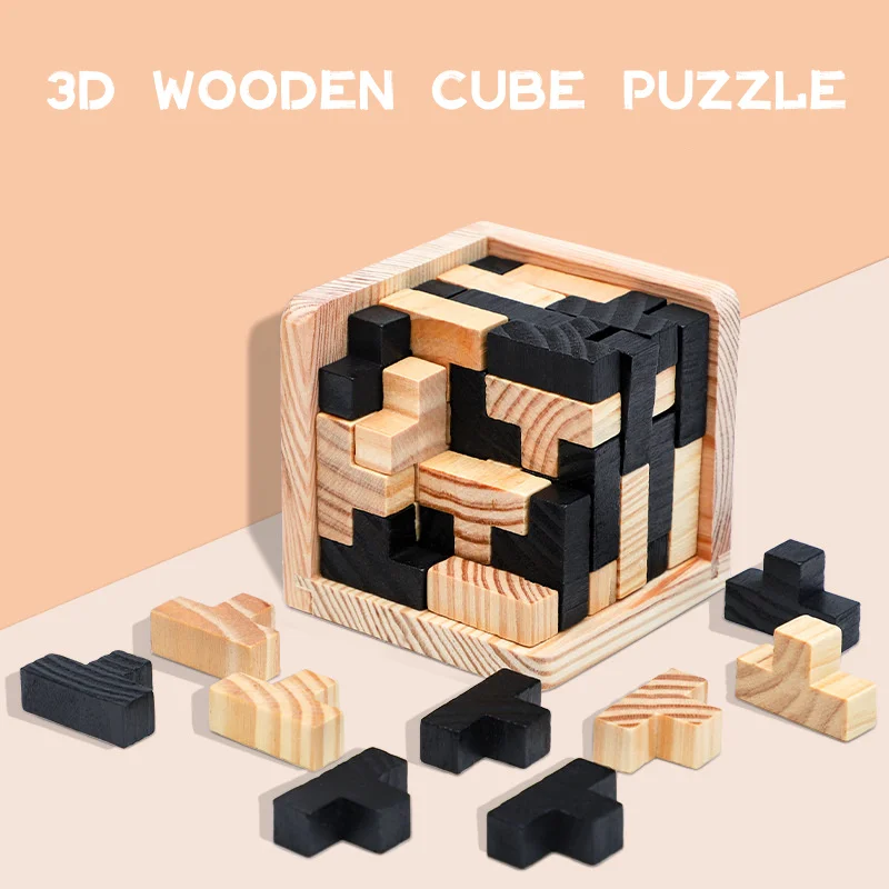 

Creative 3D Wooden Cube Puzzle Ming Luban Interlocking Toy For Children Kids Brain Teaser Early Learning Educational Toys Gifts