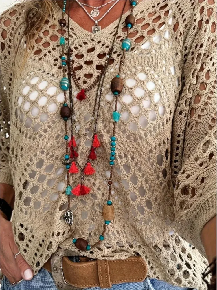 Новый сексуальный вязаный свитер с v-образным вырезом весенний однотонный