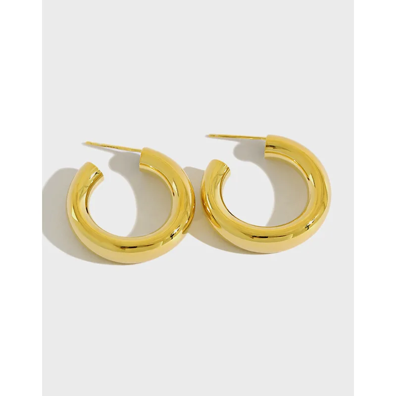 

Big C Semicircle Earrings Smooth Light Gold Silver Color S925 Needle Women's Earrings for Daily Party Fashion Jewelry