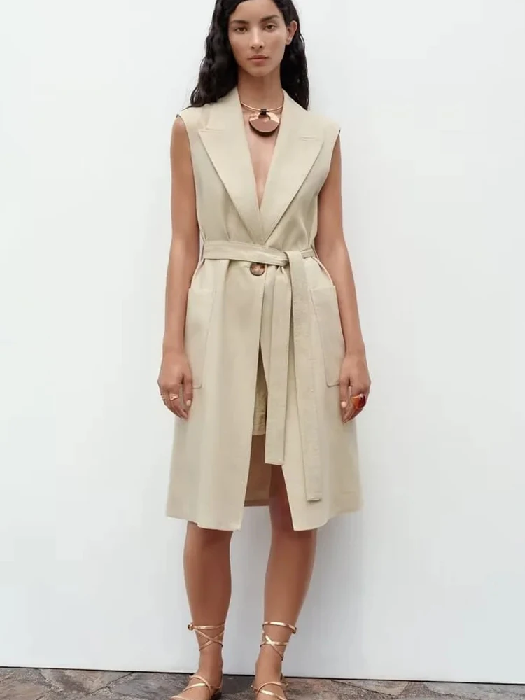 

PB&ZA women's clothing collar sleeveless dress belt vest woman