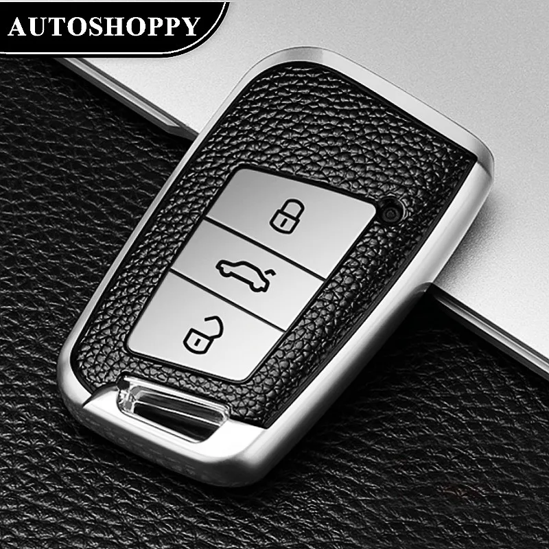 Кожаный чехол для дистанционного ключа автомобиля VolkswagenVW Magotan Passat B8 Golf Skoda Superb A7