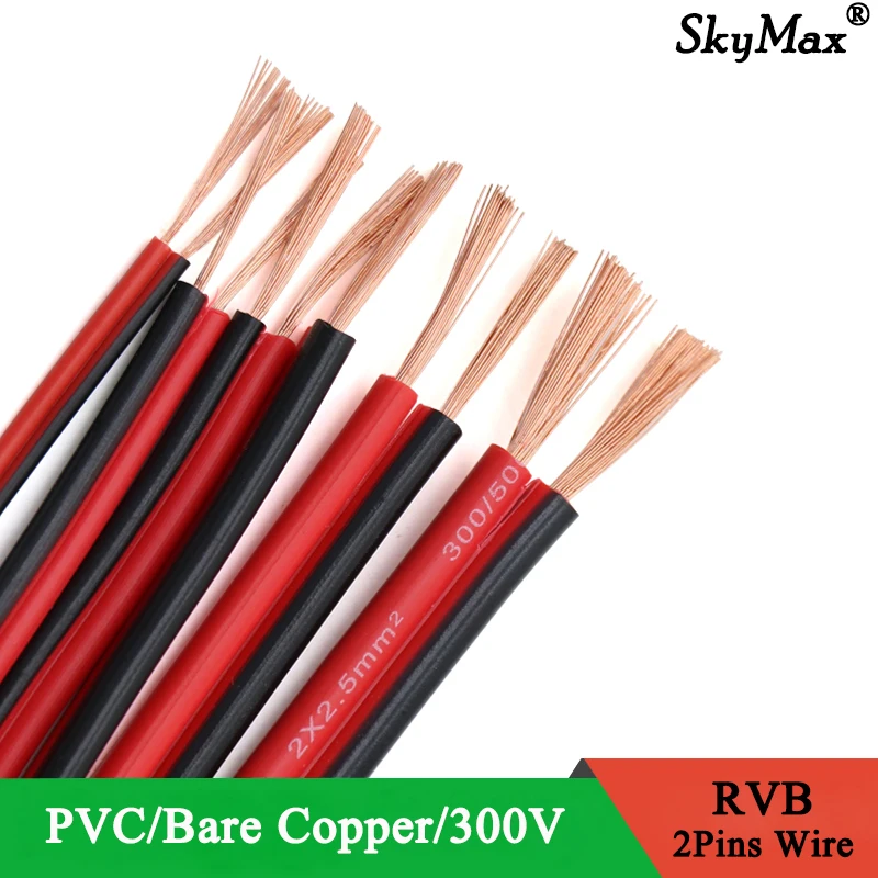 

5M RVB Red Black 2 Pins Electrical Wire 22 20 18 16 14 12 AWG PVC Insulated Bare Copper UL2468 Power Lines LED Cables