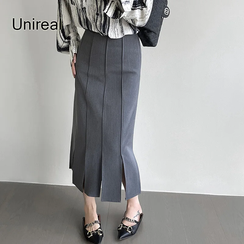 

Женское длинное платье-карандаш Unireal, серое Элегантное повседневное облегающее платье-карандаш с разрезом, лето-осень 2022