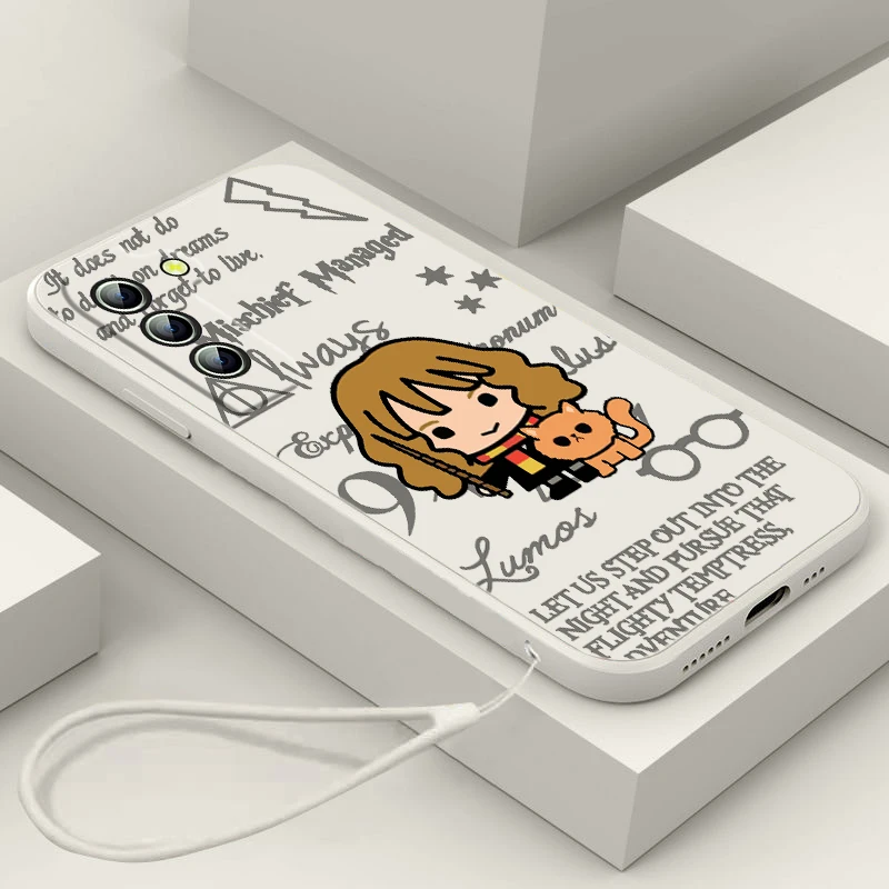 

School of Magic Cute Phone Case For Samsung Galaxy S23 S22 S21 S20 FE Ultra Plus S10 Lite 5G Liquid Rope Funda Cover