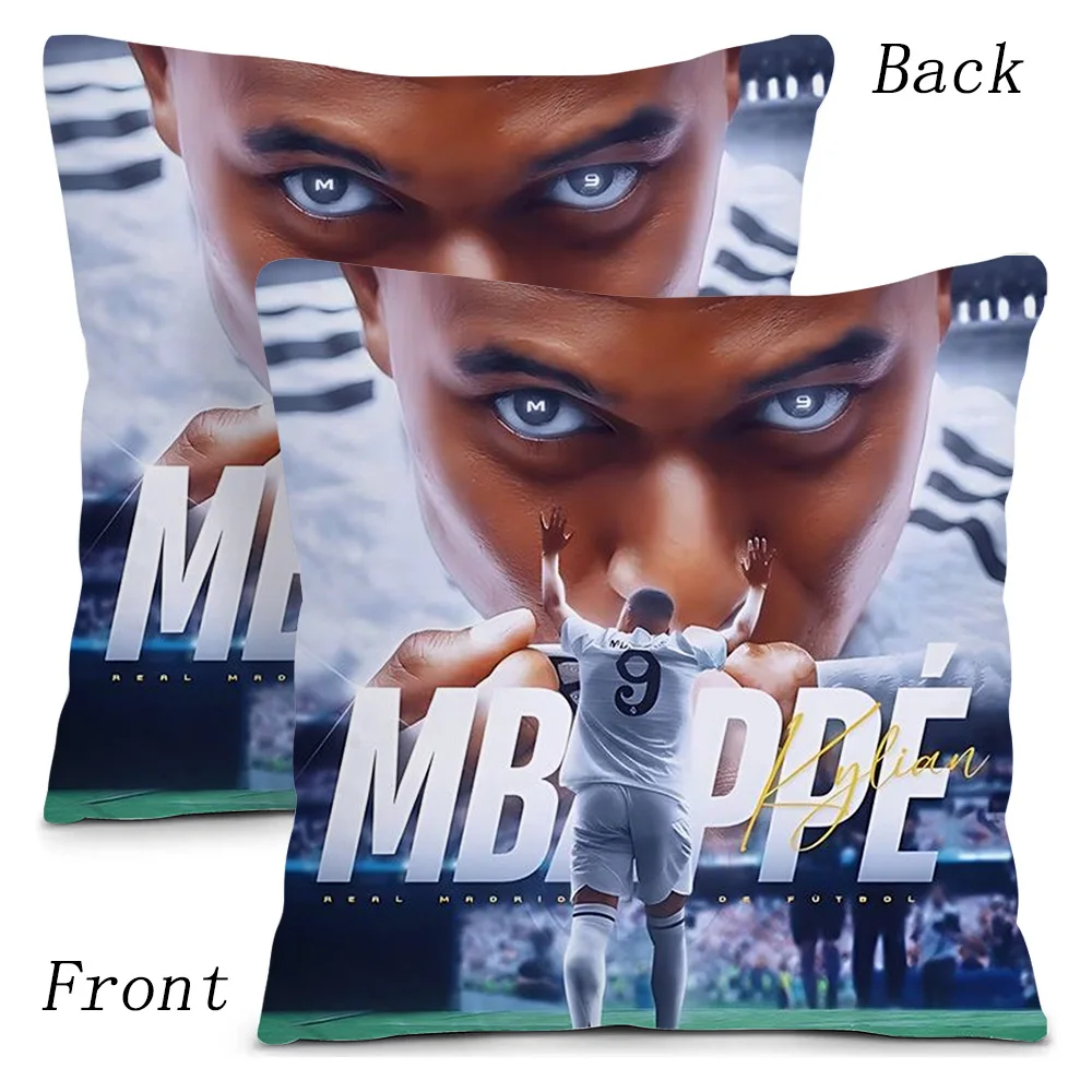 Pillow Covers Cartoon Football For K-Kylians Sofa Decorative Home Double-sided Printing Short Plush Cute M-Mbappes Cushion Cover