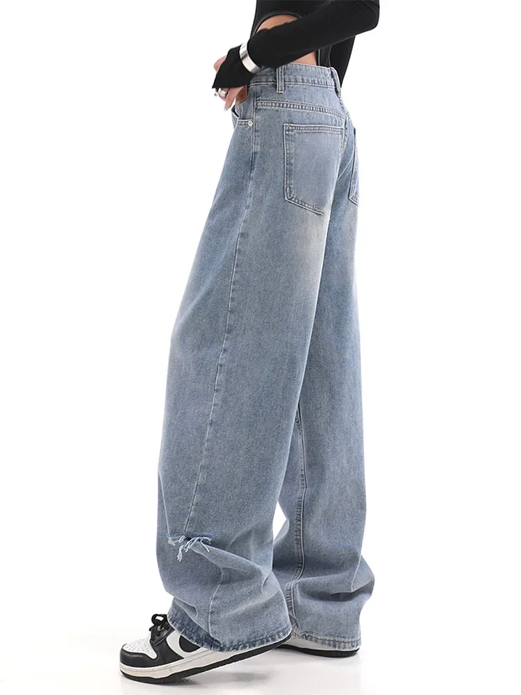 

Женские синие джинсы сезона осень-зима 2022, винтажные Широкие джинсовые длинные брюки с высокой талией, Модные свободные прямые брюки в стиле Харадзюку, уличная одежда