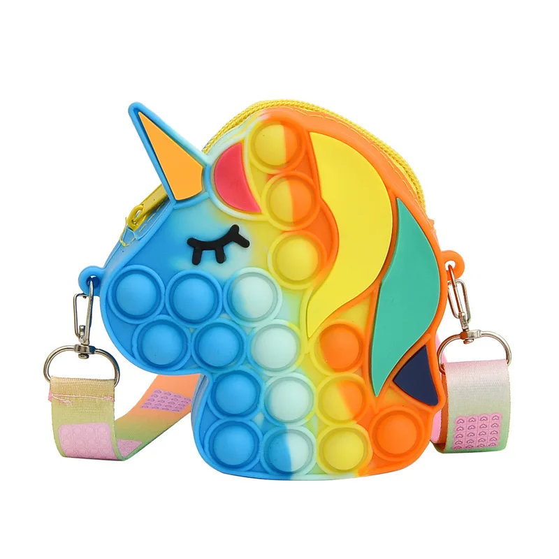 Cute Cartoon Horse Children Silica Gel Shoulder Bag Lovely Baby Girls Mini Messenger Bag Rainbow Boys Kids Coin Purse Handbags