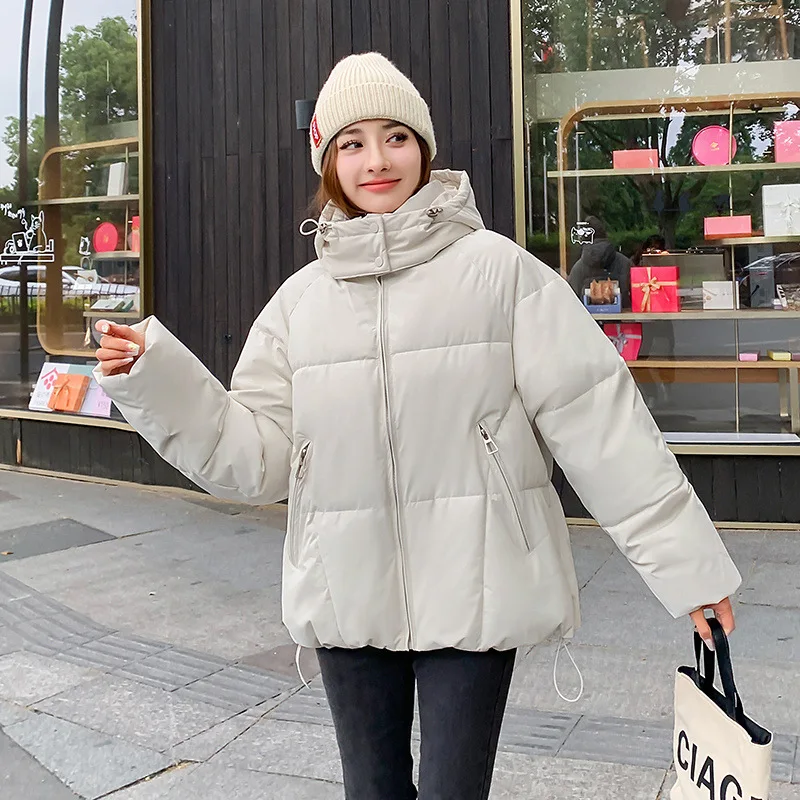 

2023 Winter Warm Zipper Bread Parkas Fashion Elegant Hooded Cotton Jacket Coat Fall Streetwear Loose Korean Kawaii Jackets women