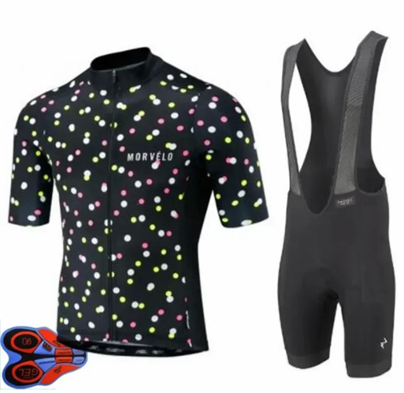 Morvelo high quality Short sleeve cycling jersey and bib shorts Pro team race tight fit bicycle clothing set 9D gel pad