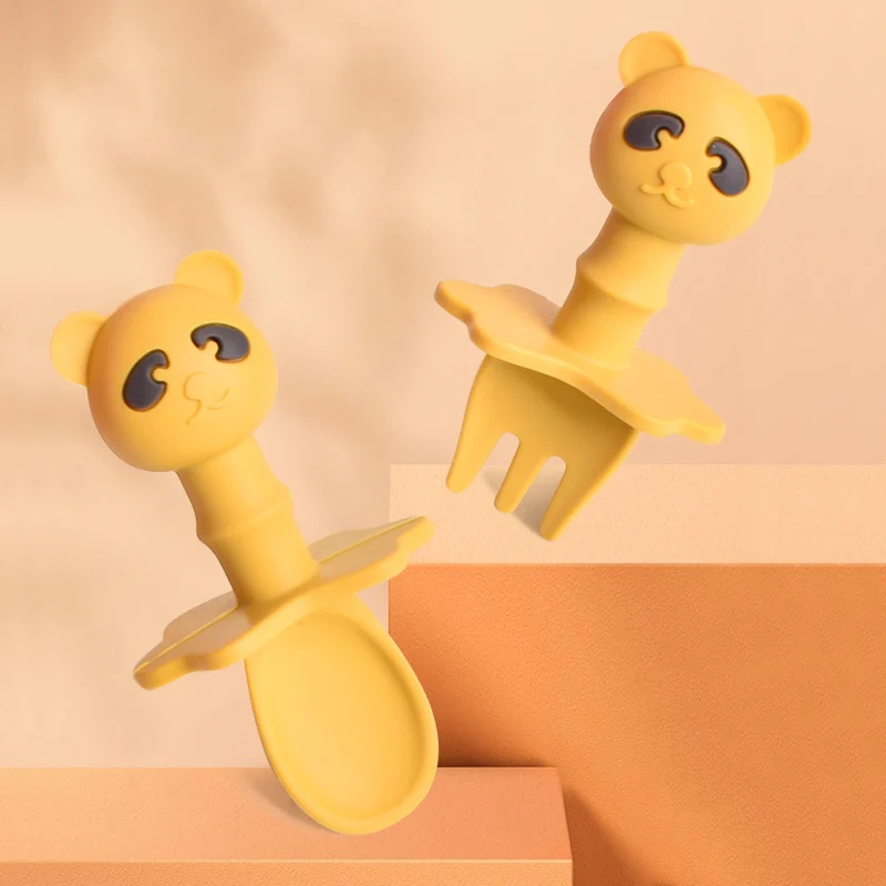 Силиконовая вилка-ложка с медведем Детская тренировочная ложка для еды столовая