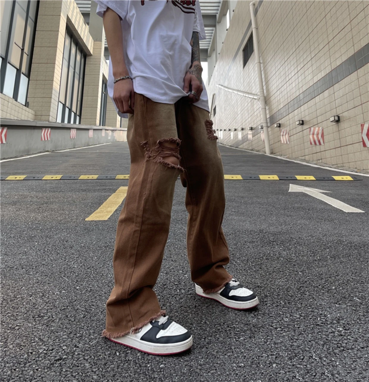 Men's Jeans Ripped Retro Straight Loose Women's Denim Trousers Fashion Streetwear Men Clothing Jeans Men Y2k Street Men Clothing