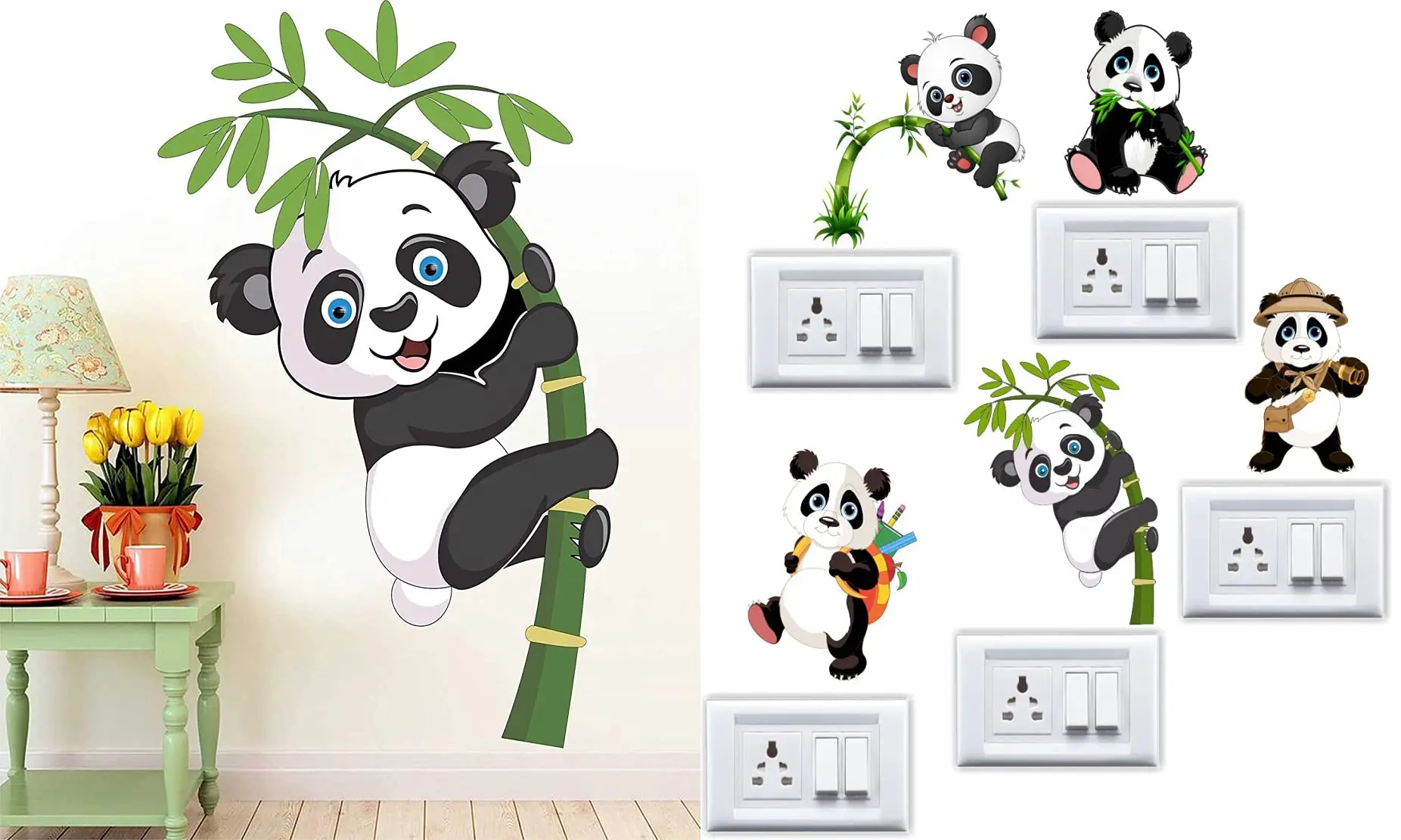 Мультяшные панды бамбуковые наклейки на стену для детской комнаты потолочная