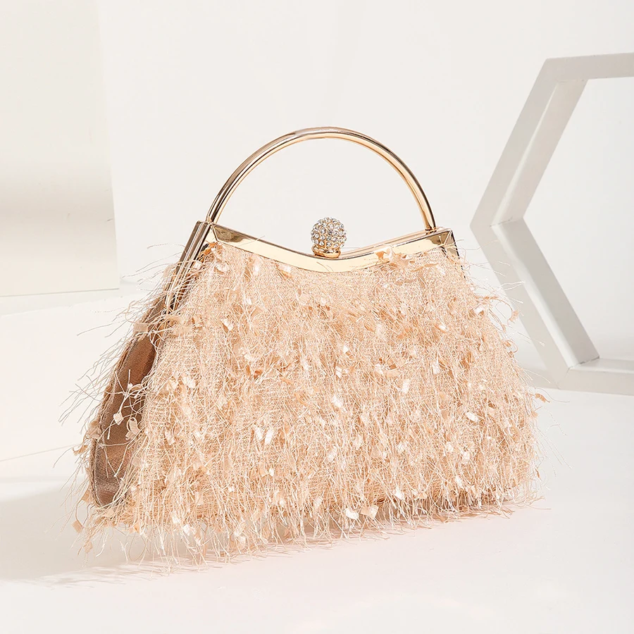 

Luxury Women Bags Feather Tassel Handbags Women's Clutch Purses Chain Wedding Bridal Shoulder Bag Party Evening Banquet Tote Sac
