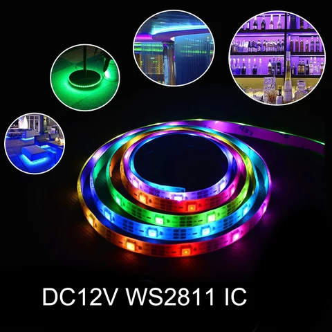 Цифросветодиодный светодиодная Пиксельная лента WS2811 IC ARGB, RGB лента, лампа 5050SMD, Адресуемая, 18/30/60 светодисветодиодный, s/m, внешний 1 IC-контроль, 3 светодиода s, 12 В