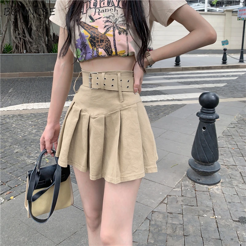 

Pleated Skirts Women Minimalist Pure Daily Retro All-match Casual Mini Sexy Summer Faldas Korean Style Streetwear Fashion Ladies