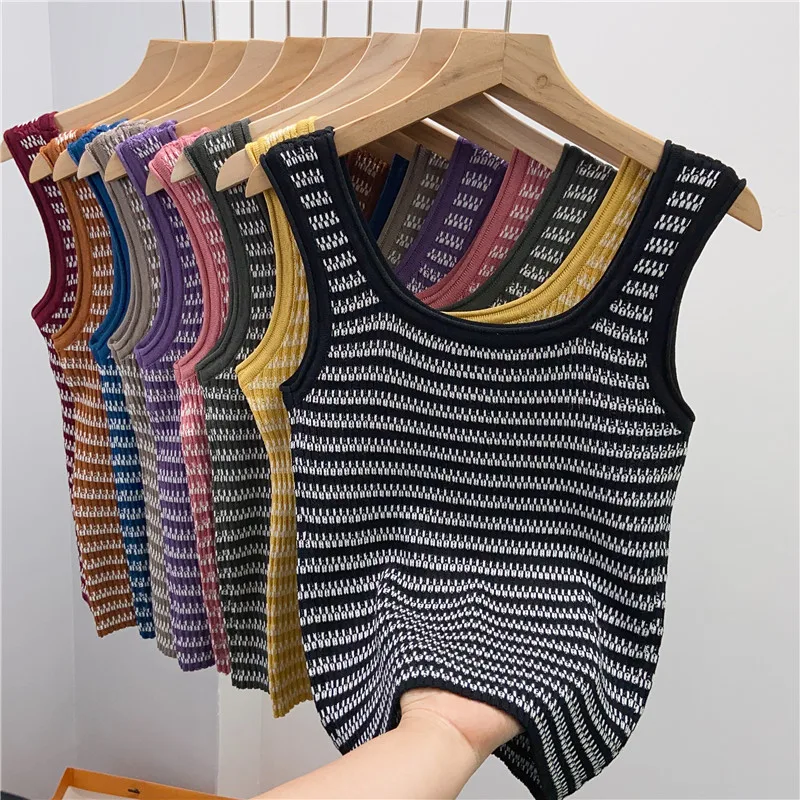 

Y2k Sports Fashion Party Sleeveless Tank Cami Sexy Ropa De Mujer Women Vest Halter Club Knitted High Street Patchwork Slim Top