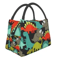 cute cartoon dinosaur pattern cooler lunch box portable insulated canvas lunch bag thermal food picnic lunch bags for women kids