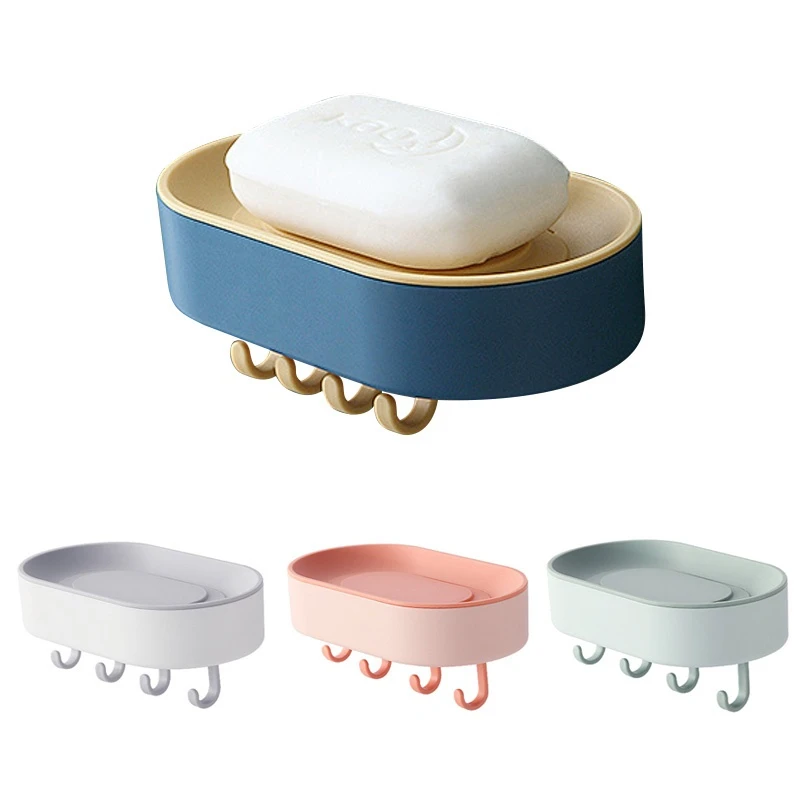 

Настенный держатель для мыла с 4 крючками, подвесная стойка для хранения в ванной комнате, лоток для мыла без перфорации, многофункциональна...