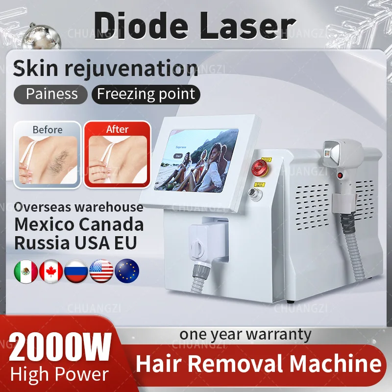 

Диодный лазер Ice 755 808 1064nm, аппарат для безболезненного удаления волос с 3 длинами волны, охлаждающий аппарат для салона красоты
