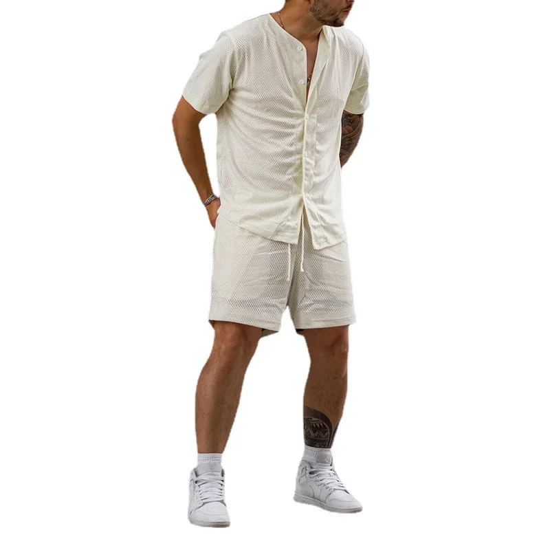 2023 Summer New Casual Sports Men's Set Loose Short Sleeve T-shirt and Shorts Two Piece Set Breathable Male Tracksuits