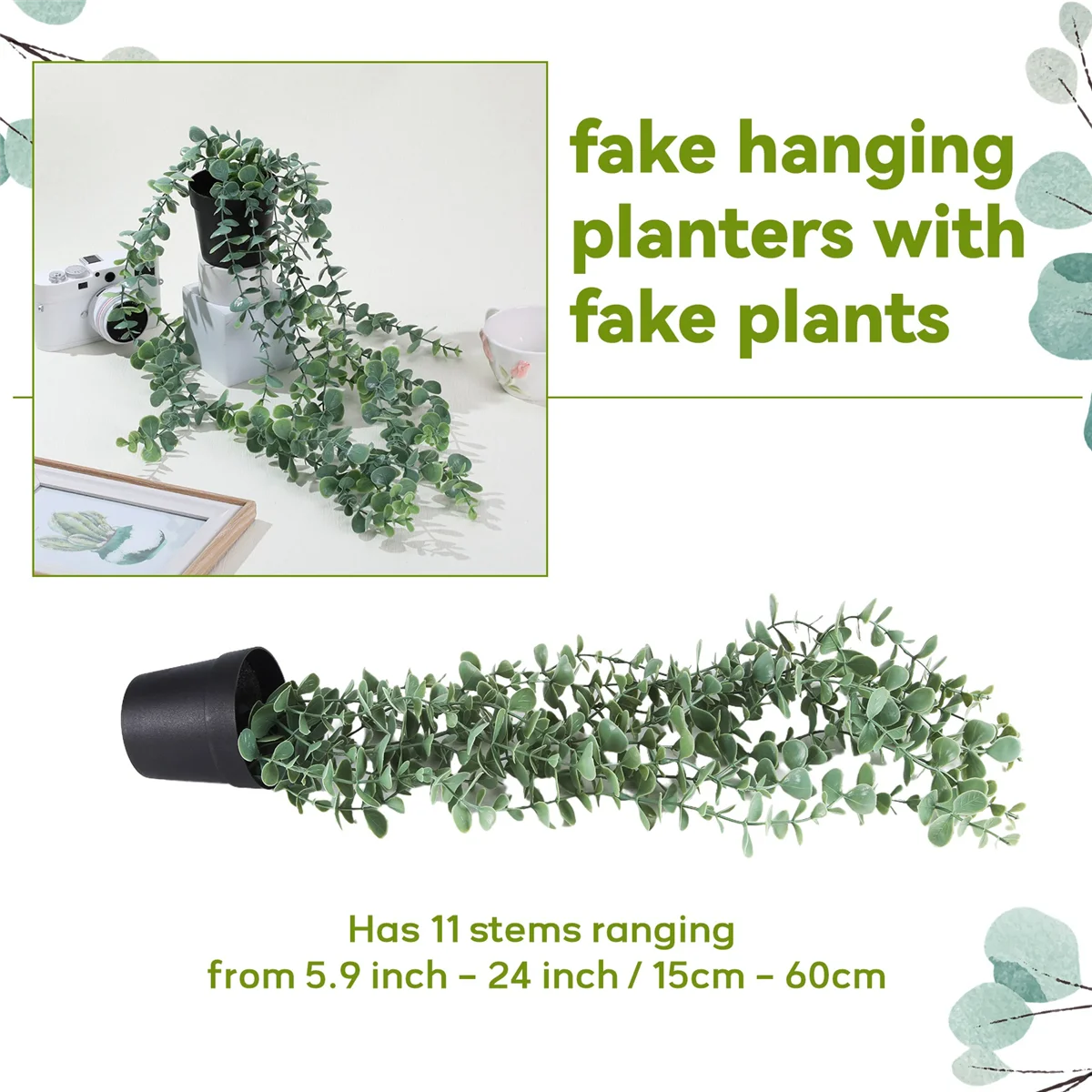 1 шт. искусственные подвесные растения поддельные эвкалиптовые в горшках для