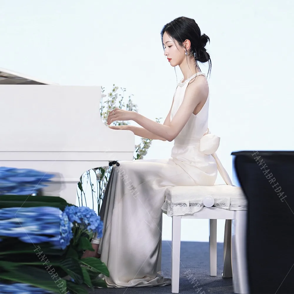 Элегантное мягкое атласное свадебное платье русалки для женщин без рукавов с