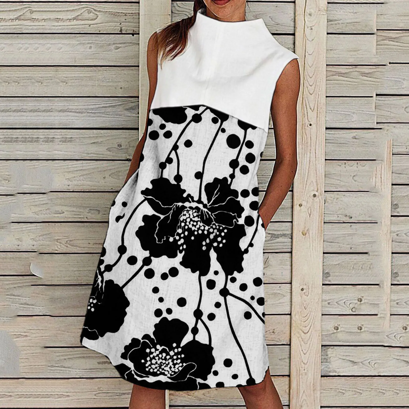 

Женское платье с цветочным принтом, Повседневная водолазка без рукавов, Платье До Колена Db Moon, женские повседневные платья для молодых женщ...